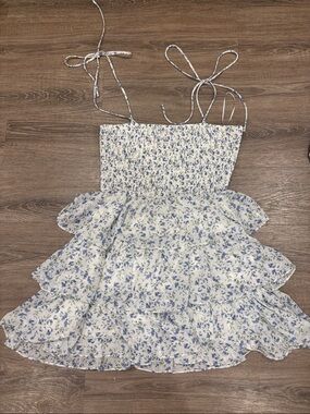 Lovely Day Cream and Blue Floral Ruffle Sundress